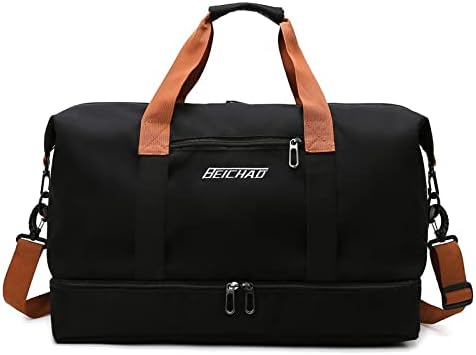 Bolsa de viagem portátil bolsa de bagagem de viagem de curta distância de grande capacidade leve separação seca e molhada bolsa de fitness esportiva (Preto)