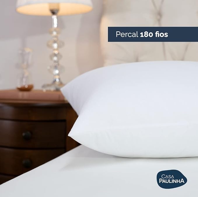 Kit 02 Travesseiros Toque de Pluma Pena Percal 180 Fios 50x70cm Lavável, Antiácaro, Antialérgico