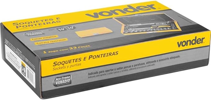 Vonder, Jogo De Soquetes E Ponteiras Com Encaixe De 1/4", 4,0 Mm A 13,0 Mm, Com 33 Peças.
