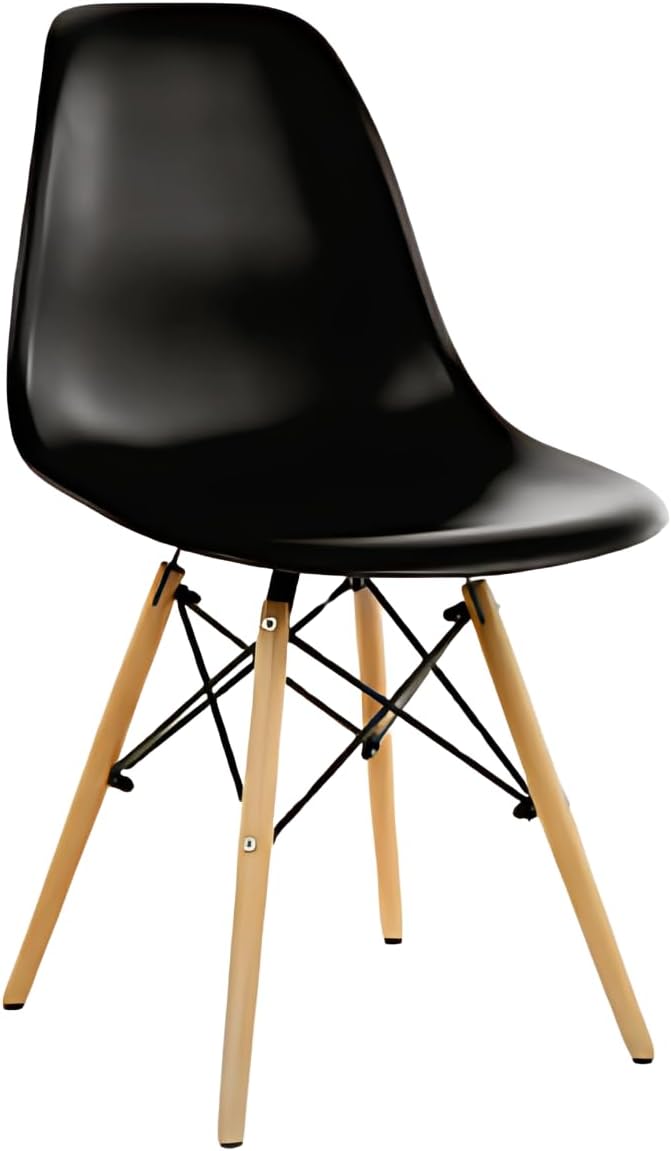 Cadeira Design Charles, Assento Ergonômico, Base de Madeira, Confortável e Elegante para Escritório e Sala de Jantar (Preto)