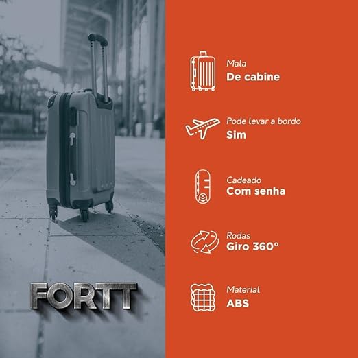 Mala de Bordo ABS 4 Rodas Adventure Fortt Preto - MAB01-PT