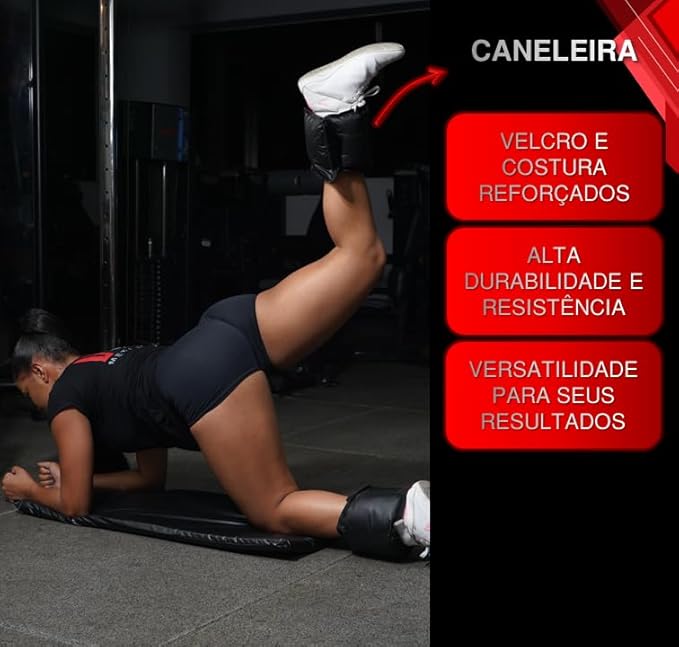 Combo Fitness Par Halteres 01 Kg + Tornozeleira 02 Kg + Colchonete Preto + Kit 05 Elásticos Multi Tensão