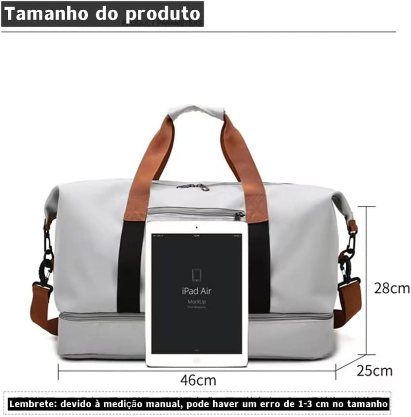 Bolsa de viagem portátil bolsa de bagagem de viagem de curta distância de grande capacidade leve separação seca e molhada bolsa de fitness esportiva (Preto)
