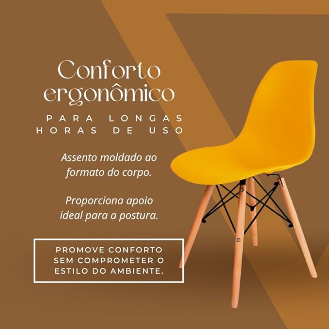 Cadeira Design Charles, Assento Ergonômico, Base de Madeira, Confortável e Elegante para Escritório e Sala de Jantar (Preto)