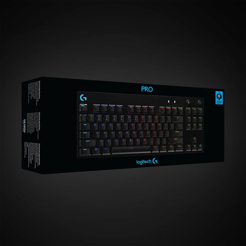 Teclado Mecânico Gamer Logitech G PRO com Layout US, RGB LIGHTSYNC, Design TKL, Cabo Destacável e Switch Exclusivo GX Blue Clicky