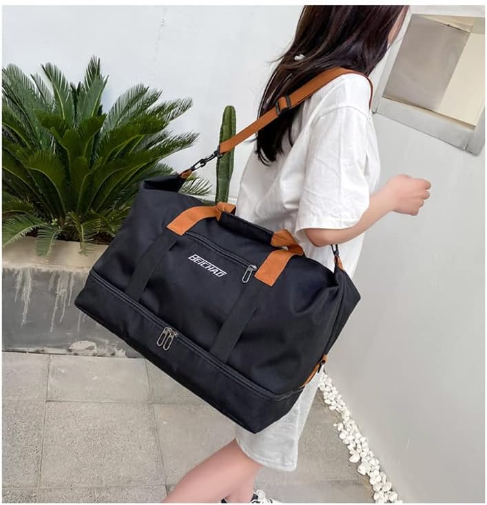 Bolsa de viagem portátil bolsa de bagagem de viagem de curta distância de grande capacidade leve separação seca e molhada bolsa de fitness esportiva (Preto)