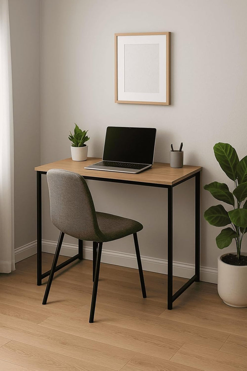 Escrivaninha Industrial Escritório Mesa Aço Mdf Aço 80cm Home Office Preto Madeirado Pliar