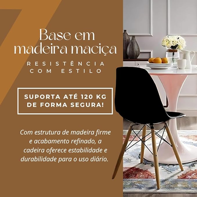 Cadeira Design Charles, Assento Ergonômico, Base de Madeira, Confortável e Elegante para Escritório e Sala de Jantar (Preto)