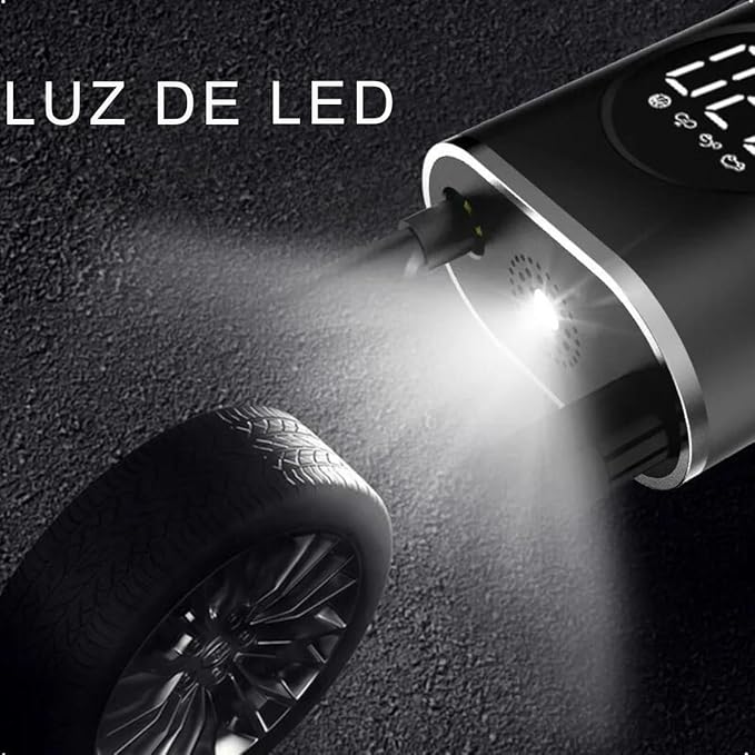 Calibrador Compressor Bomba De Ar Portátil Digital com Lanterna LED para Encher Pneus de Carro, Moto, Bike, Bicicleta, Bola e Piscina Inflável