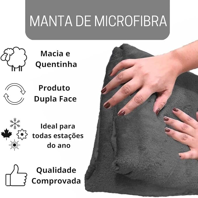 Cobertor Casal Manta Microfibra Fleece 01 Peça Chumbo