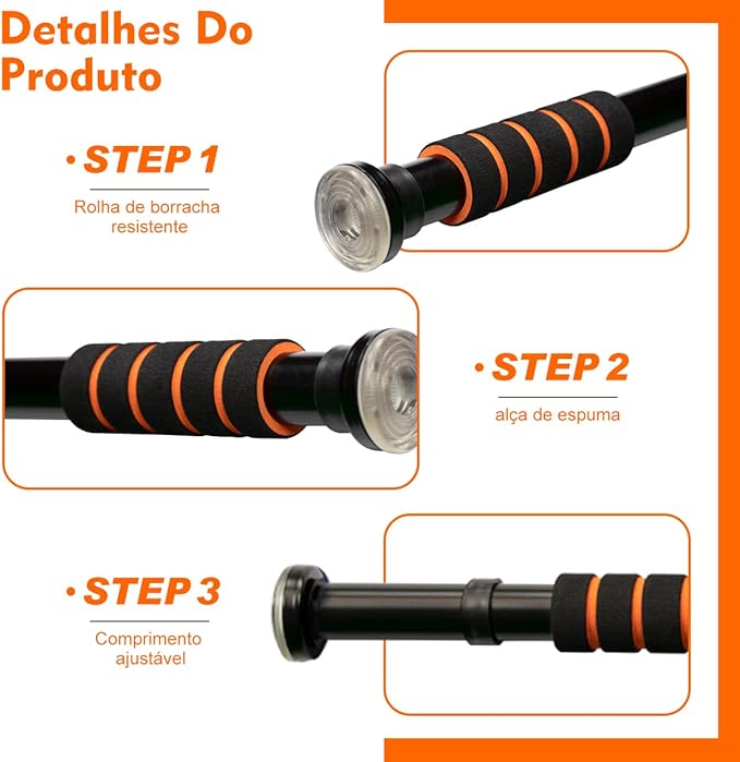 Barra Fixa De Porta Para Exercícios Ajustável 63 A 96 CM(Preto)