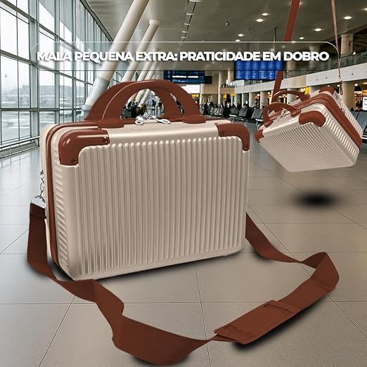 Mala de Bordo 10kg com Frasqueira Bagagem de Mão Expansível ANAC Rodas Duplas 360° Cadeado TSA Antifurto Alça Lateral Design Leve Resistente Ideal para Viagens Avião Cor Bege