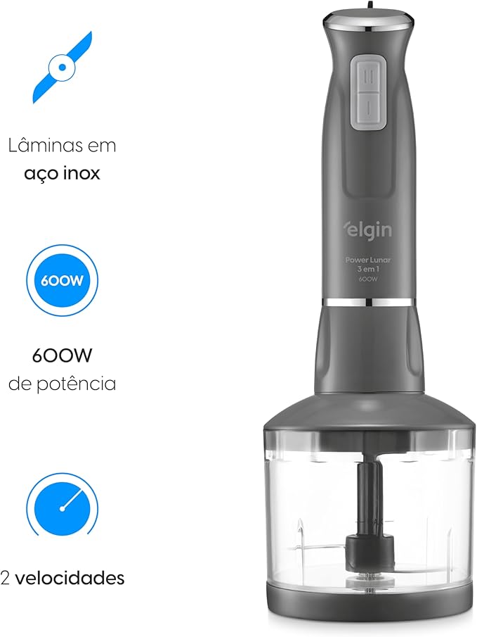 Mixer Power Inox 3 em 1 600W Elgin Lunar 220V - Mixer, triturador e batedor