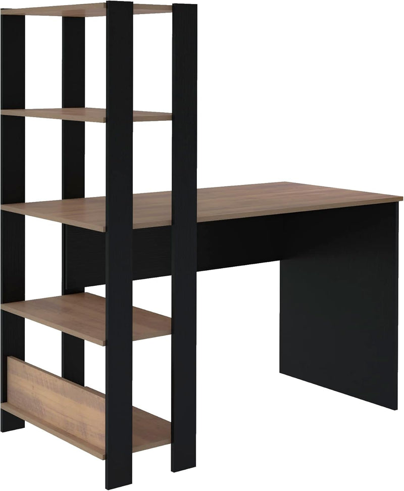 Escrivaninha com Estante Lateral MATCH cor Preto/Pinho - Artely