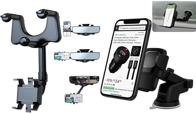 Suporte Veicular Universal Premium para Celular e GPS – Ventosa Ultra Forte com Trava Automática e Antivibração – Fixação no Painel ou Vidro – Ideal para Waze e Uber
