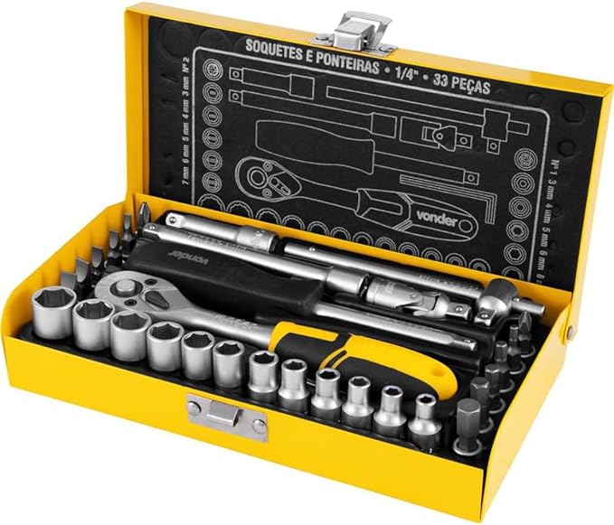 Vonder, Jogo De Soquetes E Ponteiras Com Encaixe De 1/4", 4,0 Mm A 13,0 Mm, Com 33 Peças.