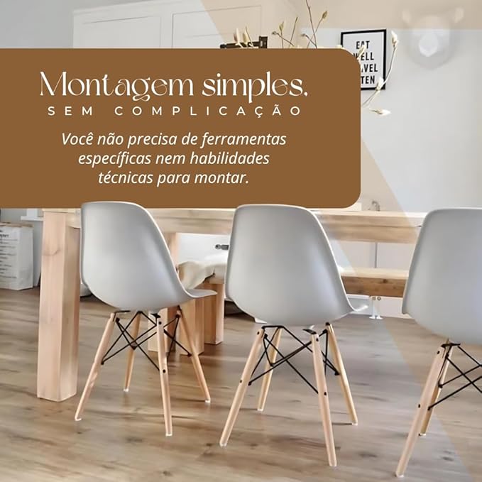 Cadeira Design Charles, Assento Ergonômico, Base de Madeira, Confortável e Elegante para Escritório e Sala de Jantar (Preto)