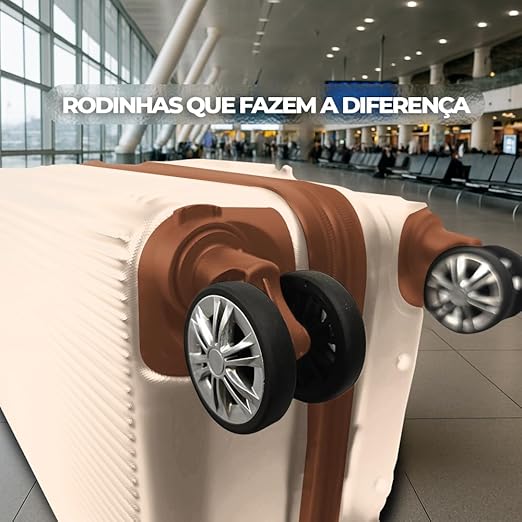 Mala de Bordo 10kg com Frasqueira Bagagem de Mão Expansível ANAC Rodas Duplas 360° Cadeado TSA Antifurto Alça Lateral Design Leve Resistente Ideal para Viagens Avião Cor Bege