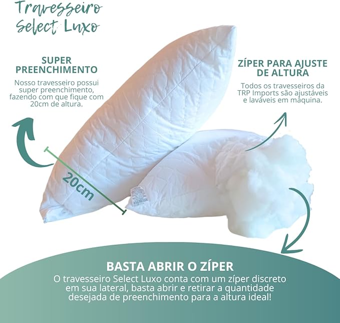Kit 2 Travesseiros TRP Imports Select Luxo Fibras Importada E Antialérgica