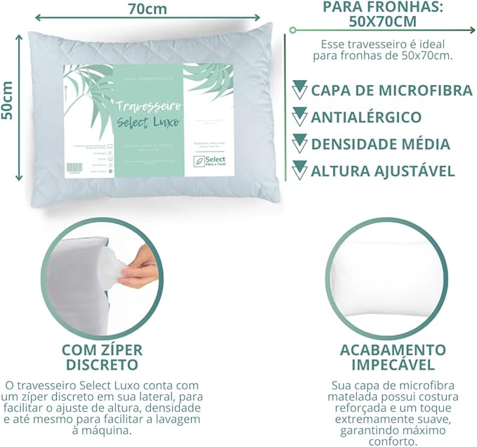 Kit 2 Travesseiros TRP Imports Select Luxo Fibras Importada E Antialérgica