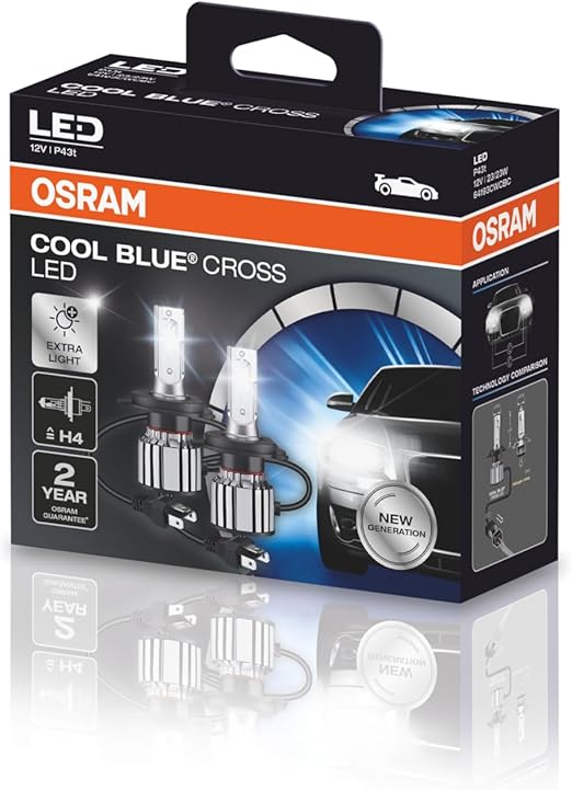 KIT LED COOL BLUE CROSS H4 OSRAM - 64193CW CBC - Potência 23W - Tensão 12V - 2 anos de Garantia - 6000K Branca Azulada