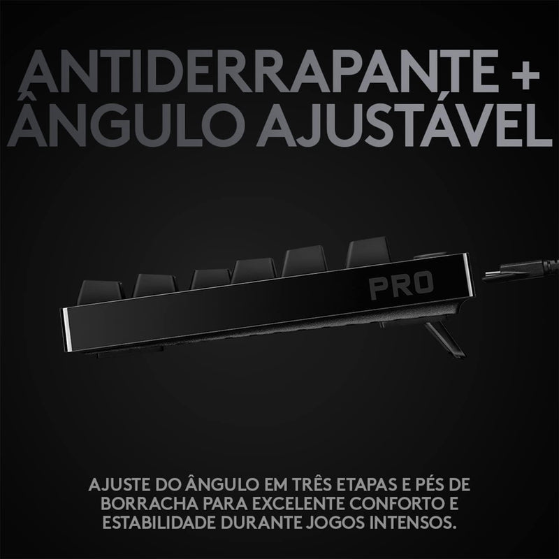 Teclado Mecânico Gamer Logitech G PRO com Layout US, RGB LIGHTSYNC, Design TKL, Cabo Destacável e Switch Exclusivo GX Blue Clicky