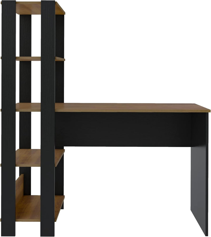 Escrivaninha com Estante Lateral MATCH cor Preto/Pinho - Artely