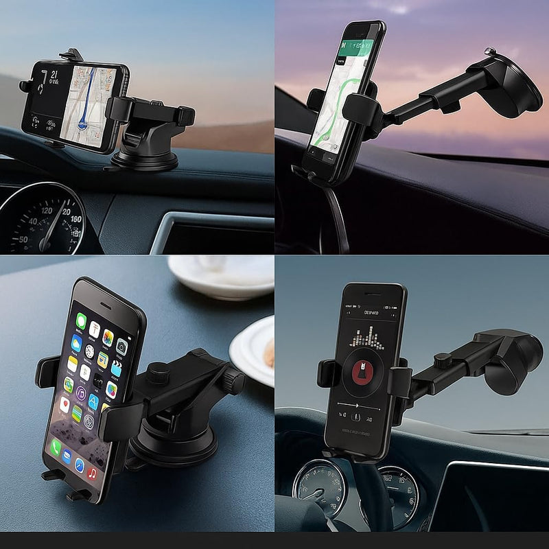 Suporte Veicular Universal Premium para Celular e GPS – Ventosa Ultra Forte com Trava Automática e Antivibração – Fixação no Painel ou Vidro – Ideal para Waze e Uber