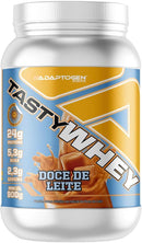 Tasty Whey 3W Sabor Doce de Leite 900g + Creatina 300g + Panic (Pré-Treino) Sabor Uva 300g - Adaptogen + Coqueteleira 600ml - X3 Suplementos