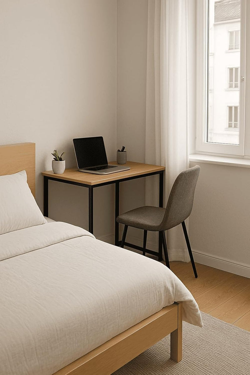 Escrivaninha Industrial Escritório Mesa Aço Mdf Aço 80cm Home Office Preto Madeirado Pliar