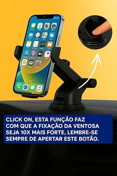 Suporte Veicular Universal Premium para Celular e GPS – Ventosa Ultra Forte com Trava Automática e Antivibração – Fixação no Painel ou Vidro – Ideal para Waze e Uber