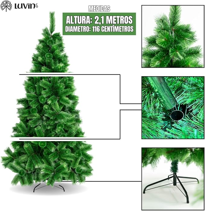 Árvore De Natal Pompom Verde Mesclada Luxo Grande Cheia Premium 2,10m 577 Galhos LuvinCo
