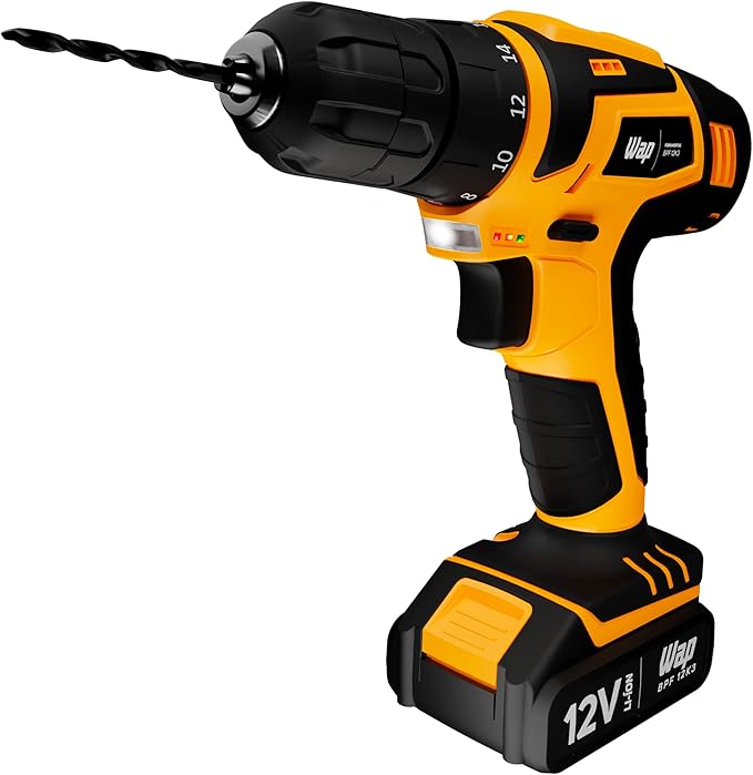 WAP Parafusadeira e Furadeira à Bateria 12V BPF-12K3, Kit de 13 Acessórios e Maleta, Empunhadura Emborrachada, Bivolt