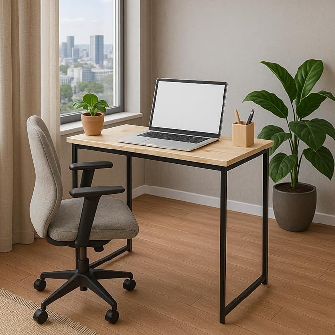 Escrivaninha Industrial Escritório Mesa Aço Mdf Aço 80cm Home Office Preto Madeirado Pliar