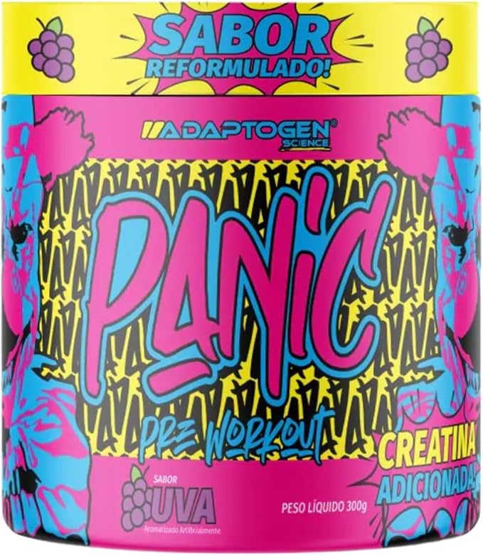 Tasty Whey 3W Sabor Doce de Leite 900g + Creatina 300g + Panic (Pré-Treino) Sabor Uva 300g - Adaptogen + Coqueteleira 600ml - X3 Suplementos