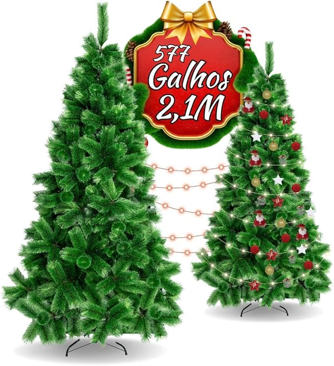 Árvore De Natal Pompom Verde Mesclada Luxo Grande Cheia Premium 2,10m 577 Galhos LuvinCo