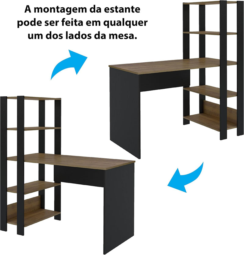 Escrivaninha com Estante Lateral MATCH cor Preto/Pinho - Artely