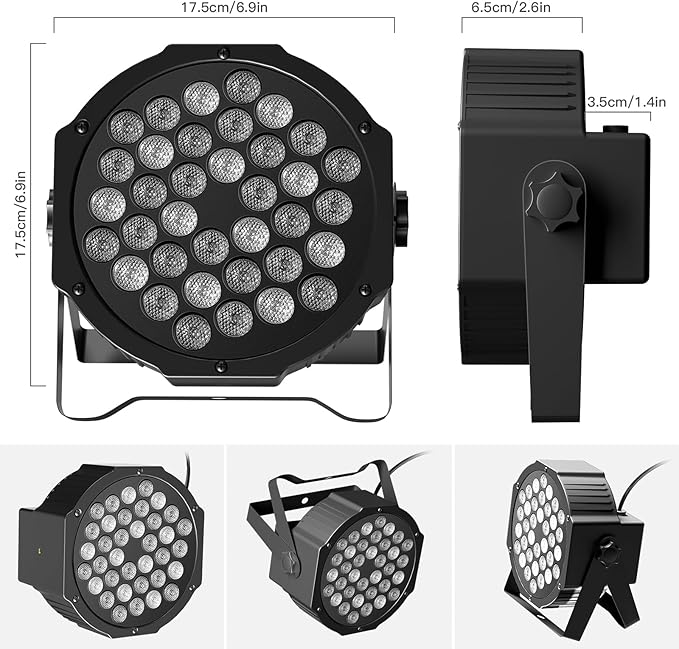Luzes de palco com 36 LEDs par, U'King Par Lights Uplights Indoor para festas de Natal Discoteca Controle Remoto de Casamento, Luzes de Festa Ativadas por Som DMX (4 Pacotes)