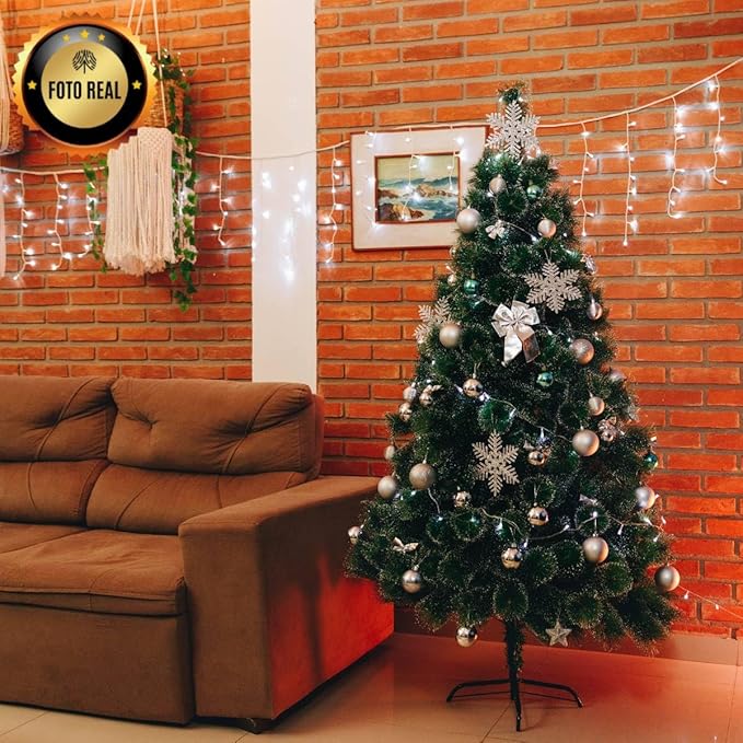 Árvore De Natal Pompom Verde Mesclada Luxo Grande Cheia Premium 2,10m 577 Galhos LuvinCo