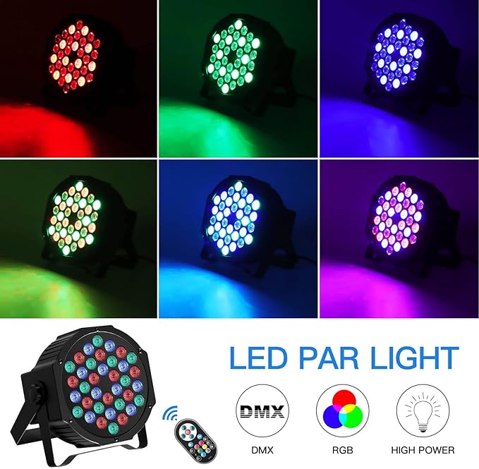 Luzes de palco com 36 LEDs par, U'King Par Lights Uplights Indoor para festas de Natal Discoteca Controle Remoto de Casamento, Luzes de Festa Ativadas por Som DMX (4 Pacotes)