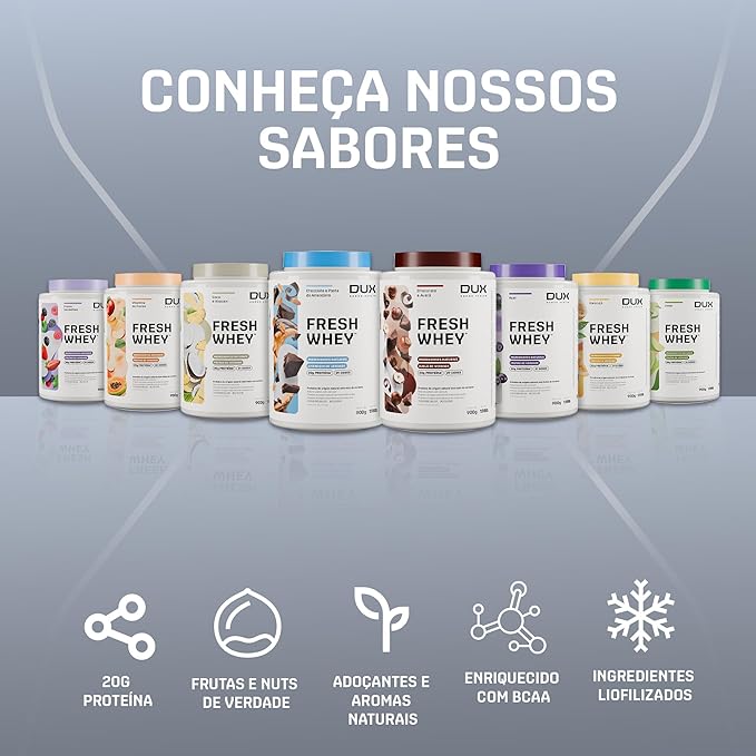 Fresh Whey Protein - Chocolate e Avelã 900g - 20g de Proteínas por Porção - Suplementos Naturais, Suplementação Treino Academia, Ganho Muscular Hipertrofia - DUX HUMAN HEALTH