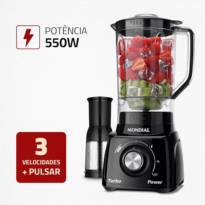 Liquidificador Mondial, Turbo Power 550W, Preto, 2,2 L - L-99 FB