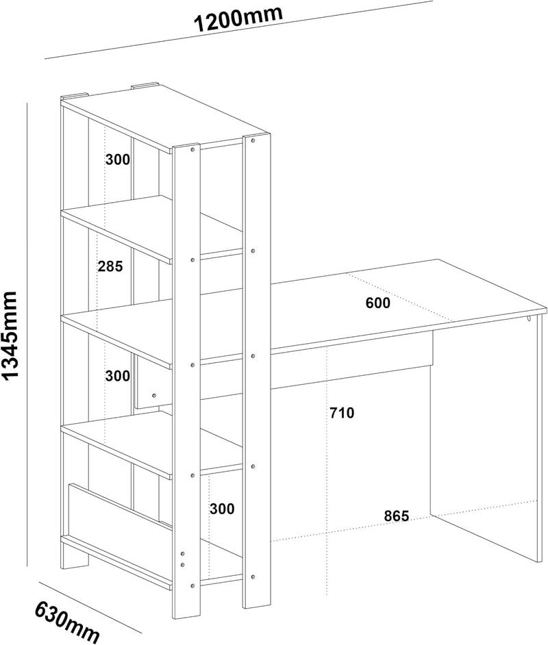 Escrivaninha com Estante Lateral MATCH cor Preto/Pinho - Artely