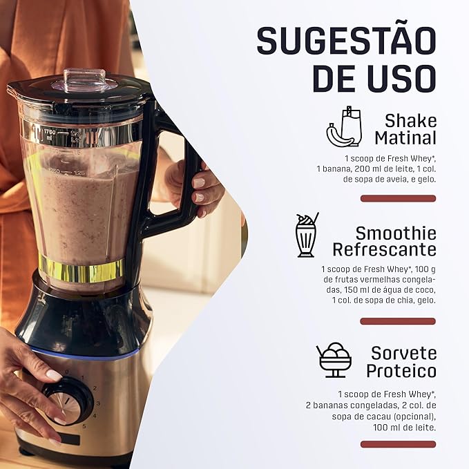 Fresh Whey Protein - Chocolate e Avelã 900g - 20g de Proteínas por Porção - Suplementos Naturais, Suplementação Treino Academia, Ganho Muscular Hipertrofia - DUX HUMAN HEALTH