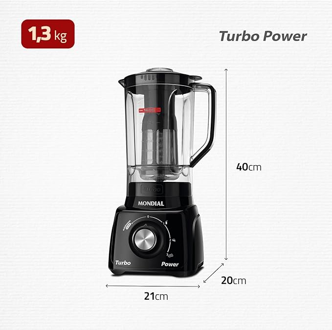 Liquidificador Mondial, Turbo Power 550W, Preto, 2,2 L - L-99 FB
