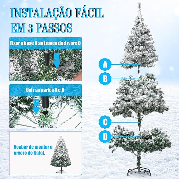 1,8 Metros Arvore de Natal, 750 Galhos Árvore de Natal Flocada, Árvore de Natal Flocada de Neve, Arvore Pinheiro de Natal Tradicional, Pinheiro de Natal Artificial Flocado