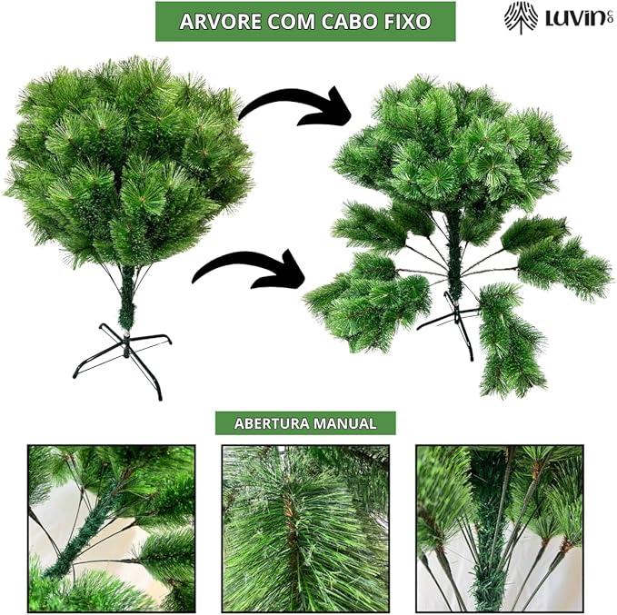 Árvore De Natal Pompom Verde Mesclada Luxo Grande Cheia Premium 2,10m 577 Galhos LuvinCo