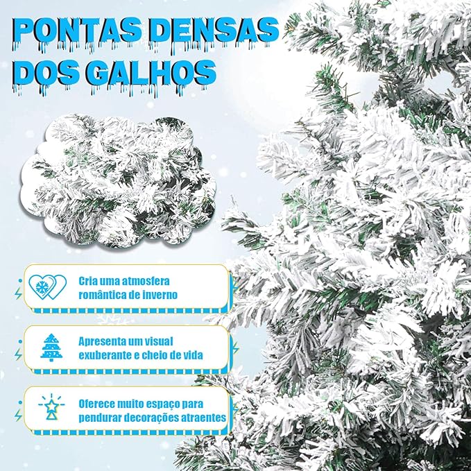 1,8 Metros Arvore de Natal, 750 Galhos Árvore de Natal Flocada, Árvore de Natal Flocada de Neve, Arvore Pinheiro de Natal Tradicional, Pinheiro de Natal Artificial Flocado