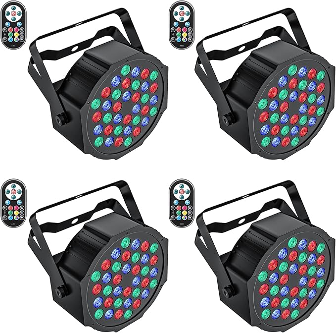 Luzes de palco com 36 LEDs par, U'King Par Lights Uplights Indoor para festas de Natal Discoteca Controle Remoto de Casamento, Luzes de Festa Ativadas por Som DMX (4 Pacotes)