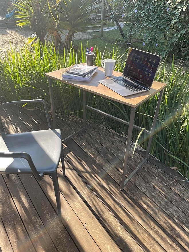 Escrivaninha Industrial Escritório Mesa Aço Mdf Aço 80cm Home Office Preto Madeirado Pliar